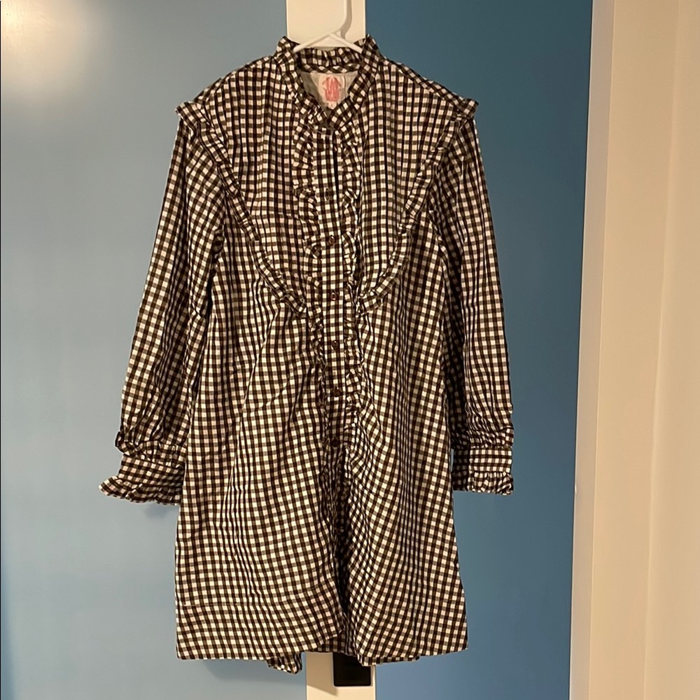 Elizabeth Wilson Designs Brown and White Gingham Women's Dress